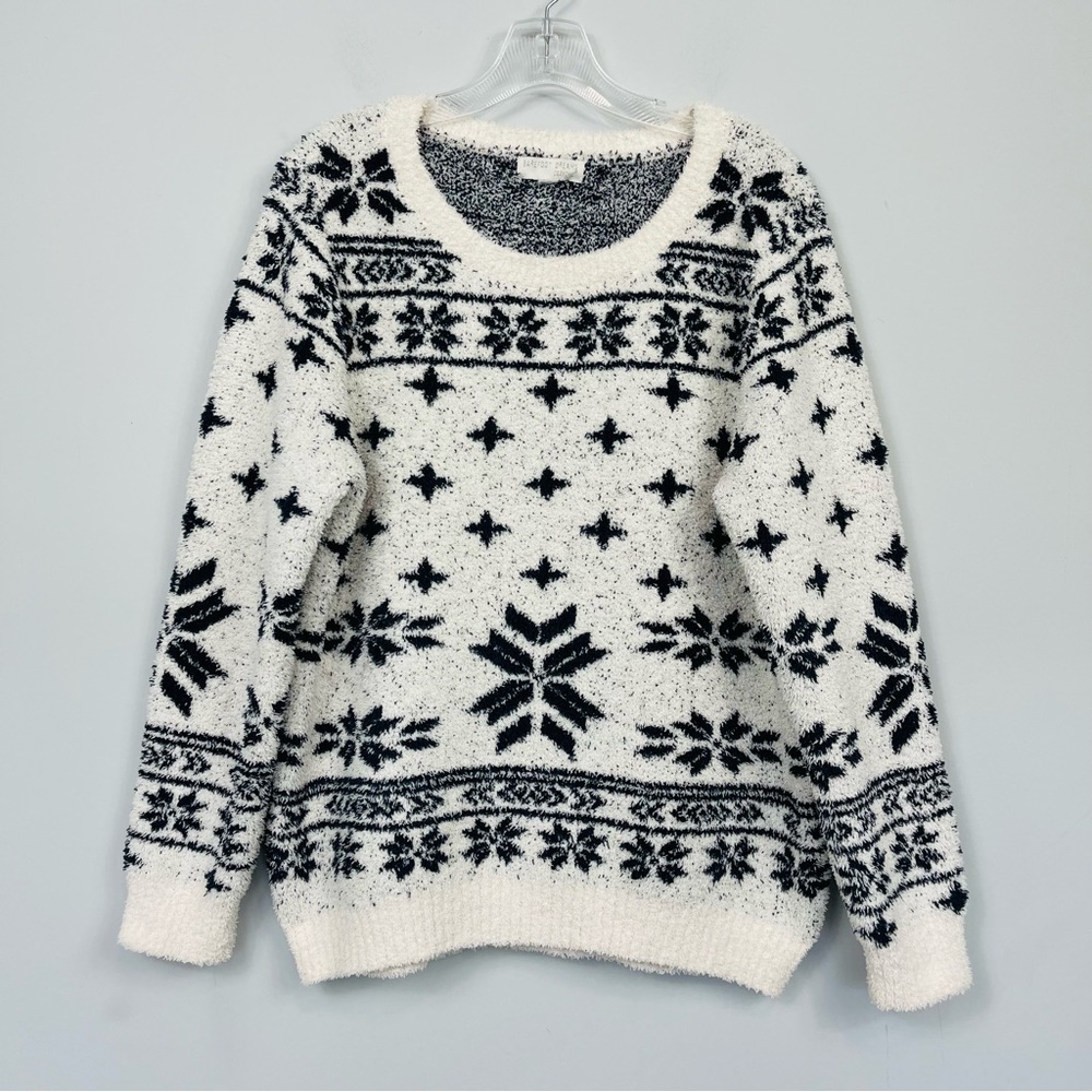 Barefoot Dreams Cozychic Seaside Crew Neck Pullover Sweater Nordic Fair Isle M - Picture 4 of 11